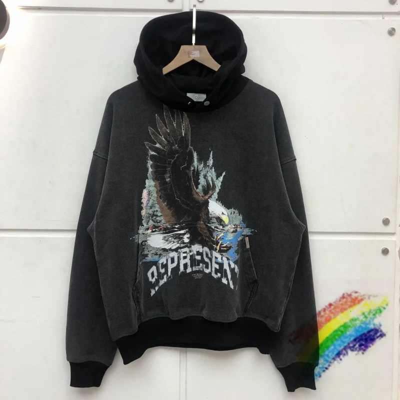 

Vintage Represent Hoodie Men Women High Quality Eagle Hound Print Represent Fearless Hoodie Heavy Fabric Sweatshirts
