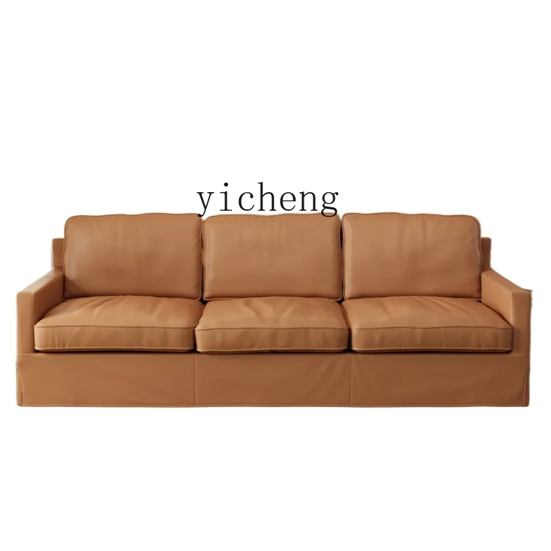 Кожаный диван-тофу ZK первый слой из воловьей кожи Трехместный прямой кожаный