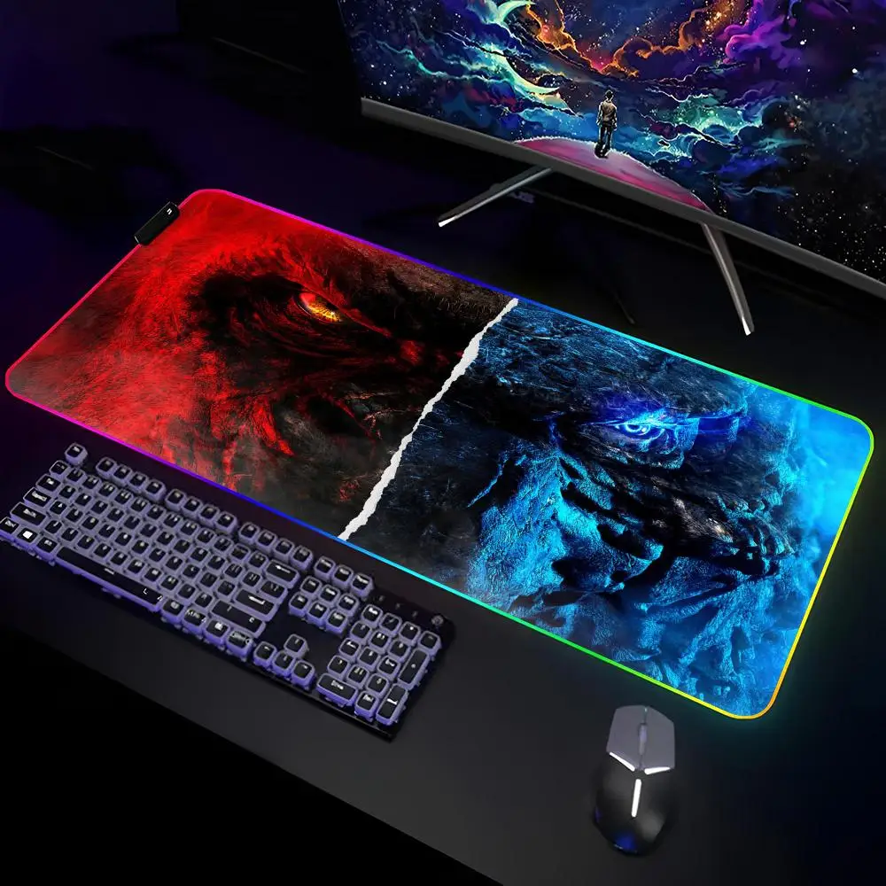 G-GodzillaS Mouse Pad Gamer RGB Deskmat Keyboard Mat Gaming Laptops LED Mousepad Desk Protector Anime Mause Mats