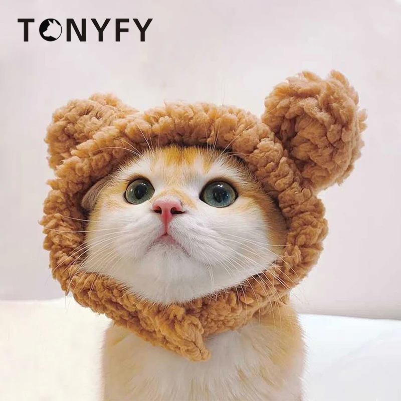 

Cat Hat Soft Cute Short Plush Bear Headgear Small Puppy Hat Comfortable Chihuahua Funny Festival Cosplay Costume Pet Accessories