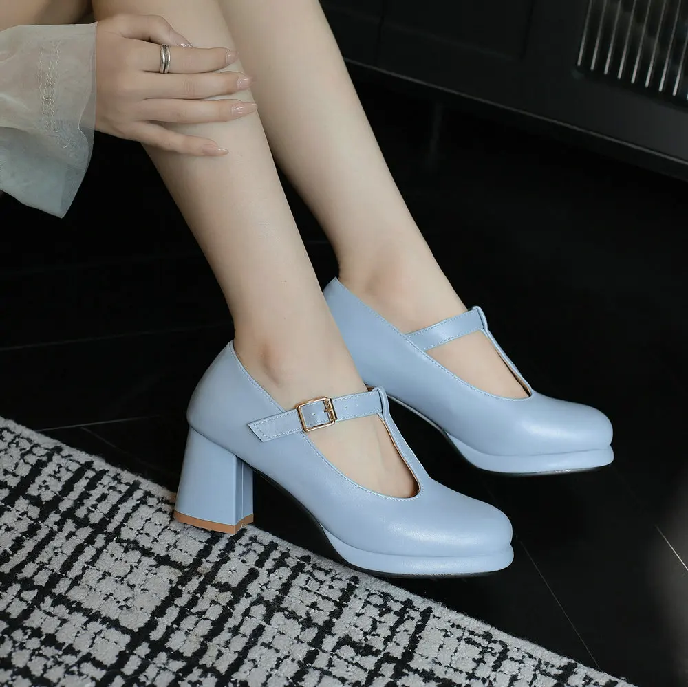 Women Classic Lolita Platform Mary Jane Shoes with T-Strap and Chunky High Heels New Female Casual Pumps for Vintage Fashion