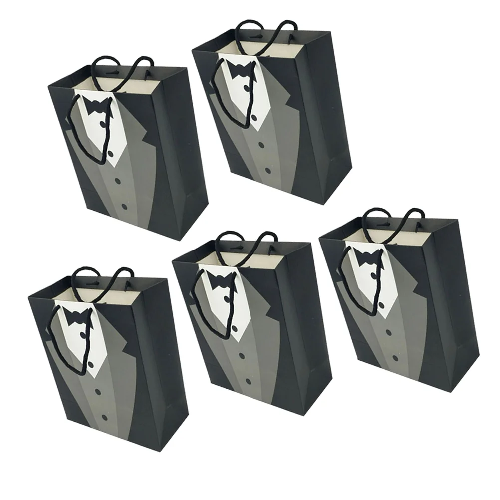 

5pcs Practical Paper Handbag Chic Gift Bag Treat Bag Souvenir Bags Presents Pouch for Festival Party Birthday Wedding (Black)