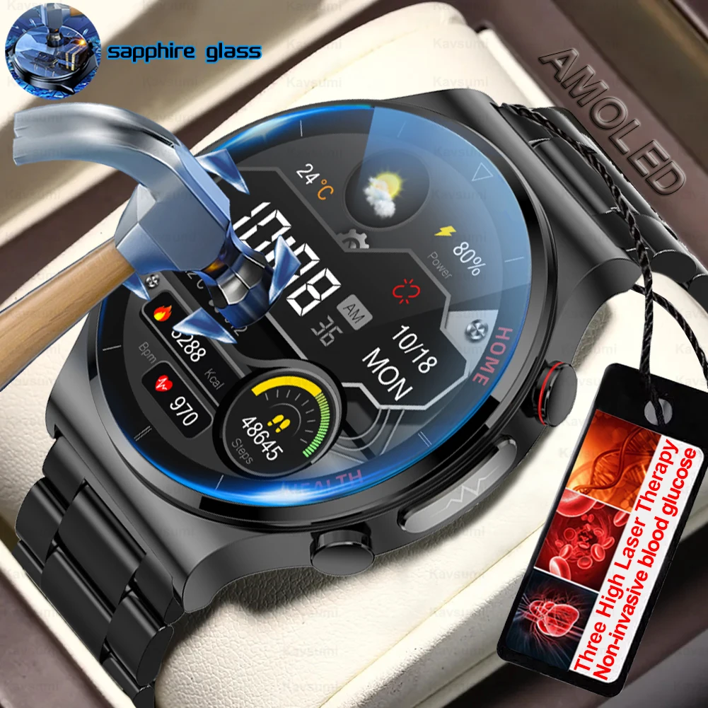 

2023 New ECG+PPG Laser Therapy Smartwatch Sapphire Glass Blood Glucose Men Full Touch Screen Sport Fitness Smart Watches Clock