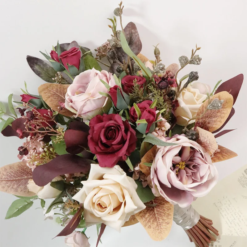 

Bridal Bridesmaid Wedding Bouquet Silk Flowers Roses Artificial Bride Mariage Bouquet Wedding Accessories