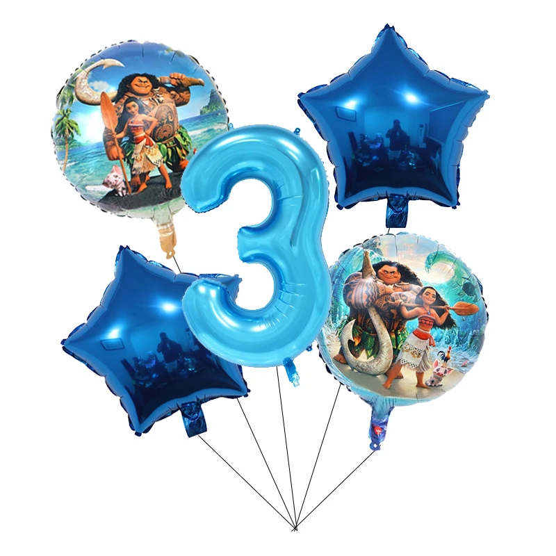 

5pcs Moana Balloons Set 16 Inch Blue Number Balloon Supplies Cute Princess Moana Theme Birthday Party Decoration Kids Toys Gifts