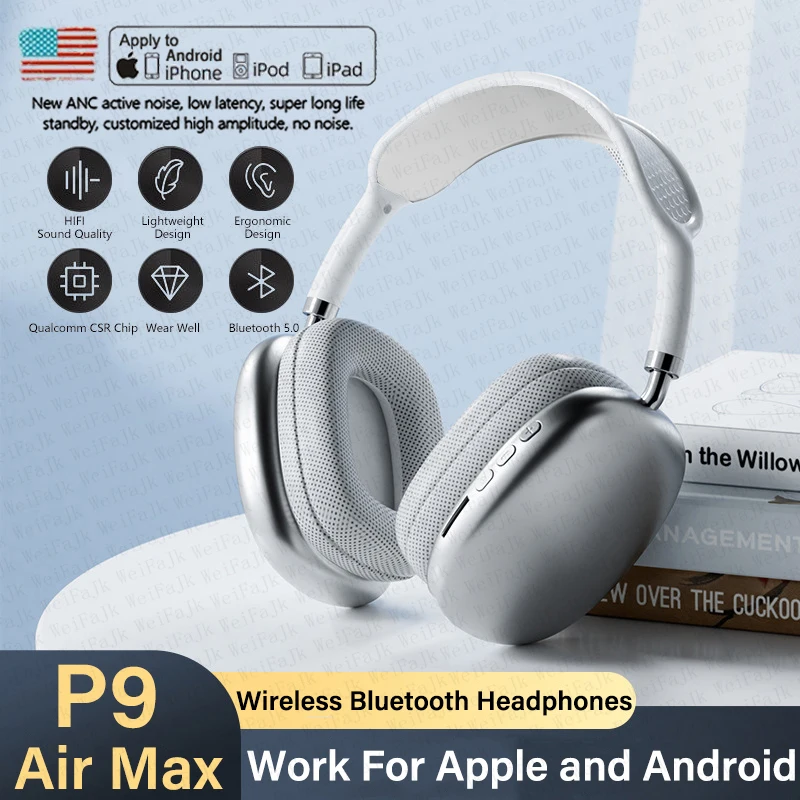 For Apple Original Air Max P9 TWS Wireless Bluetooth Headphones With Mic Pods Over Ear Sport Gaming Earphones For iPhone Headset