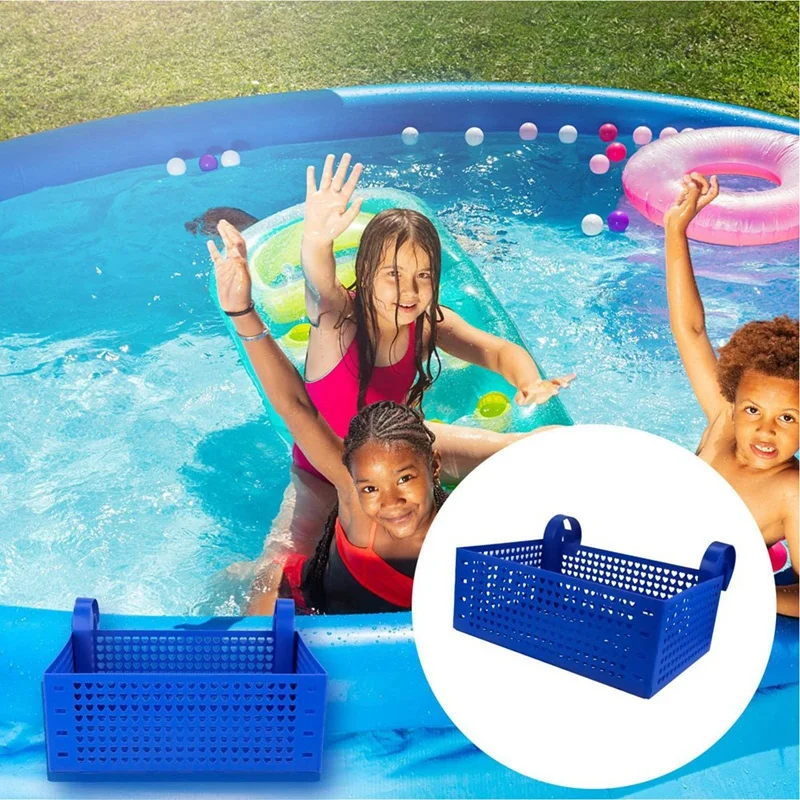 

3Pcs Poolside Storage Basket With Cup Holder Hooks,Stretchable Pool Toy Basket For Most Frame Pools Pool Parts Accessories