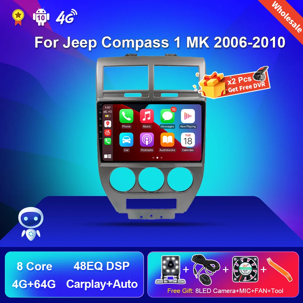 

Car Radio For Jeep Compass 1 MK 2006 2007 2008 2009 2010 Android Auto Navigation Multimedia Player Gps Stereo Video WiFi Caplay