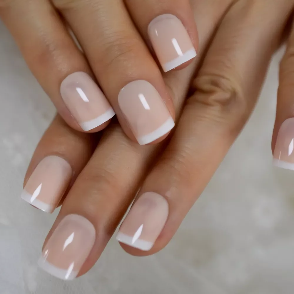 

NEW French Nails White Tip Squoval False Nails Short Medium Size Ladies Artificial Manicure Tips for Daily Wear