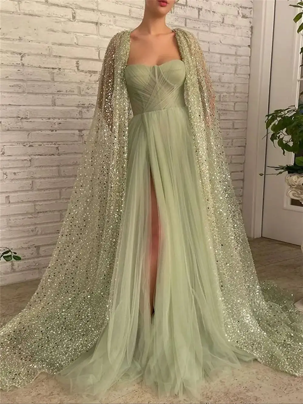 

Tulle Pleated Sleeveless Evening dresses Glitter Sequins Shawl Lace Prom Dresses Women's Formal Occasion Elegant Gowns