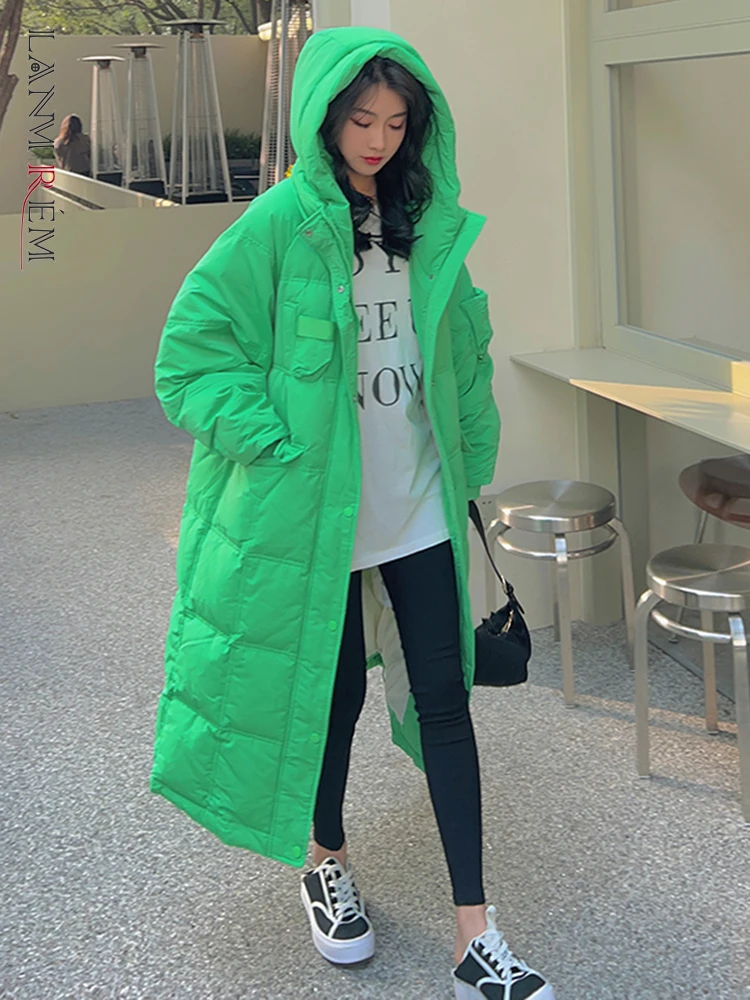 

LANMREM Women's Cotton Padded Coat Hooded Design Long Sleeve Zipper Loose Casual Fashionable Overcoat Winter 2022 New 2WA133