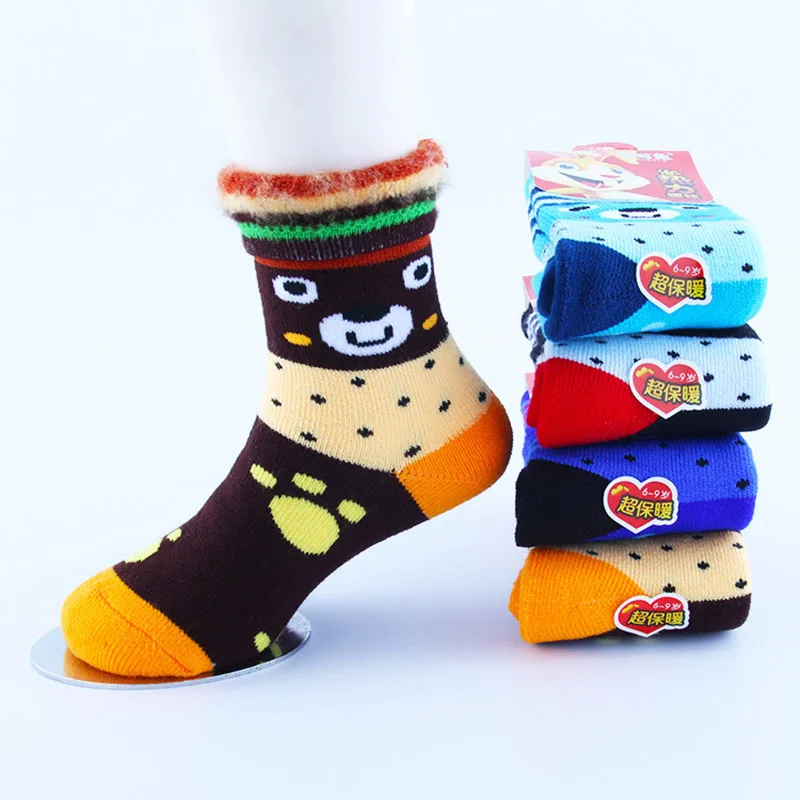 

ICEY KIKO Winter Keep Warm Thick Cute Animal Snow Socks For Children Boys Girls Outdoor Soft Terry Socks 4 Pairs
