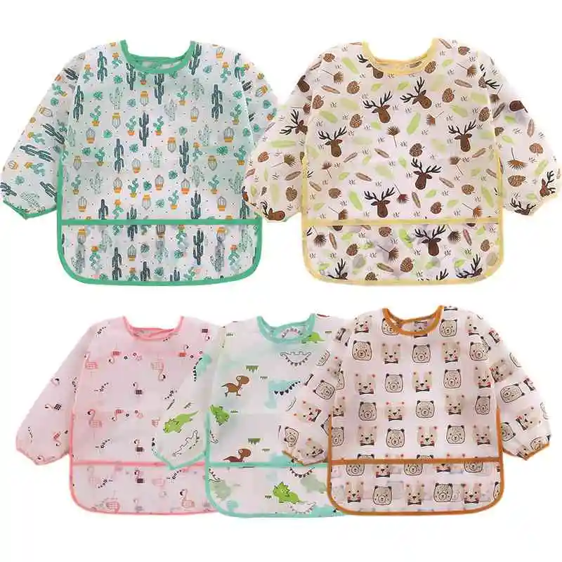 

Spring Autumn Long Sleeve Baby Bibs Apron Cartoon Bandana Kids Art Smock Drawing Eating Children Waterproof Apron Feeding