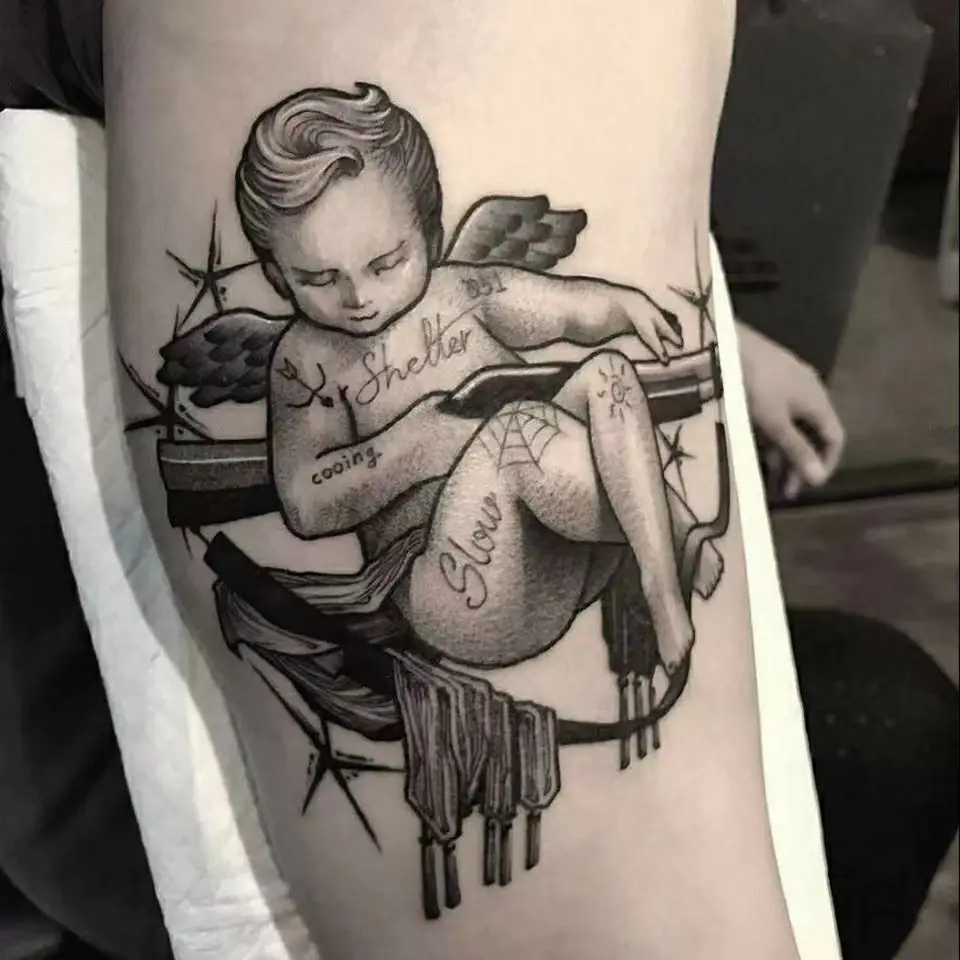 New Cupid With Gun Waterproof Temporary Tattoos Stickers Fake Tattoo For Woman Men Arm Rock Punk Tattoo Lasting Cartoon Adesivo