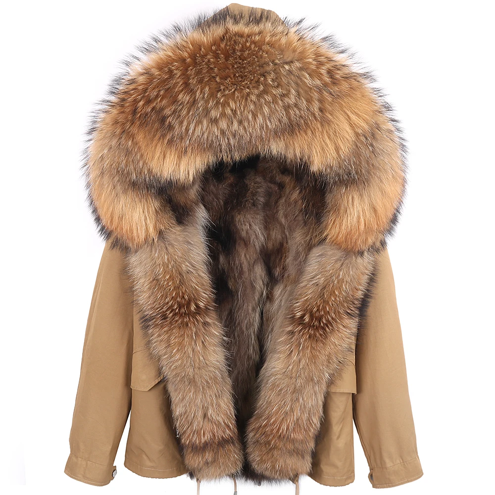 2022 Fashion Real Fur Coat Winter Jacket Women Short Parka Waterproof Natural Fox Fur Collar Hood Thick Warm Raccoon Fur Liner