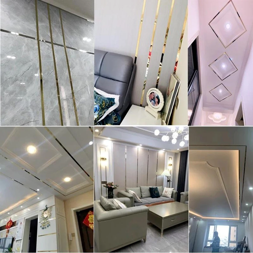

1 Roll Gold Wall Sticker Stainless Steel Flat Decorative Lines Titanium Wall Ceiling Edge Strip Mirror Living Room Decoration