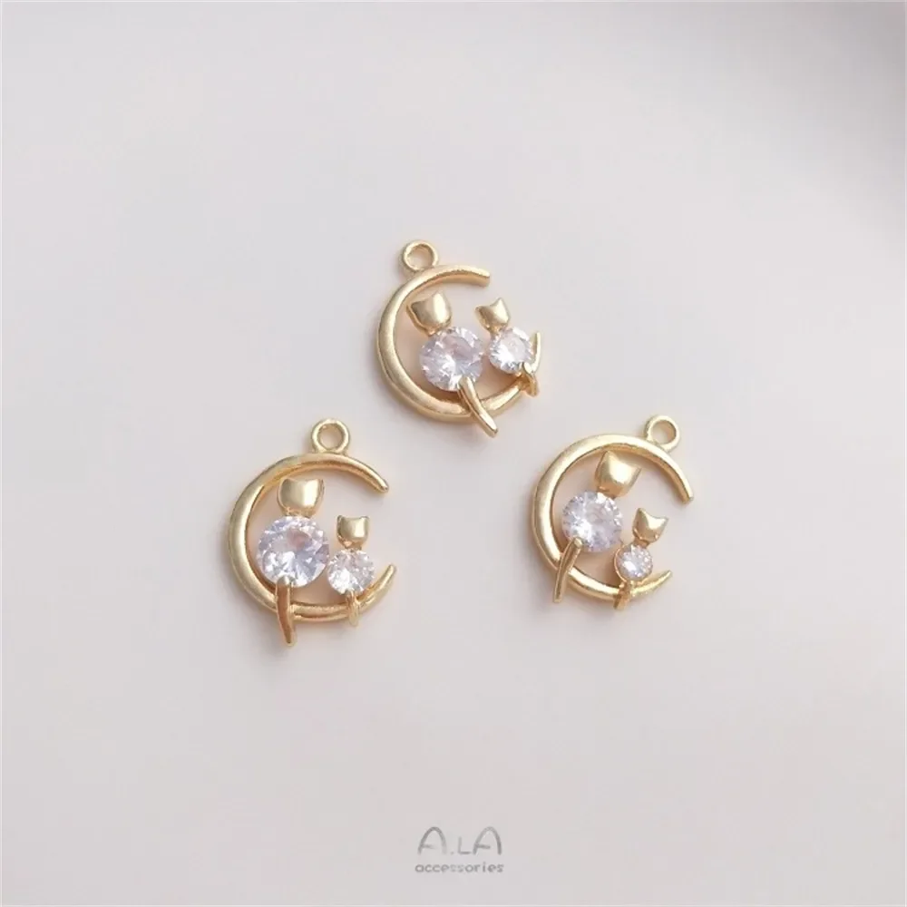 14 К позолоченный кулон с луной циркон котом ручная работа браслет сделай сам