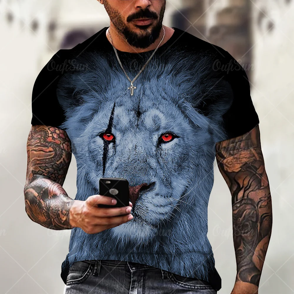 

Lion Tiger Print 3D Harajuku Style T Shirt Men Summer Oversized O Neck Clothes Trendy Animal Pattern Casual Short Sleeve Tees