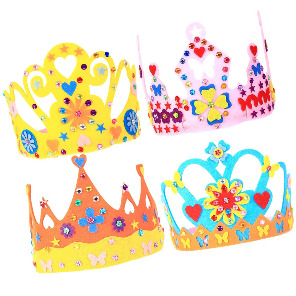 

4 Sets Kids Gift Do It Yourself Birthday Hat Material Crowns DIY Kit Headwear Non-woven Making Materials Child