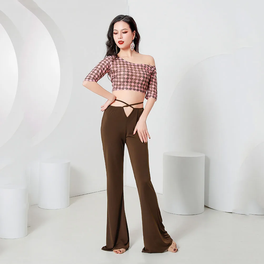 

Топ/штаны для восточных танцев, пикантная рубашка, брюки с рукавом 7, комплект одежды для тренировок, женская одежда для танца живота, одежда ...