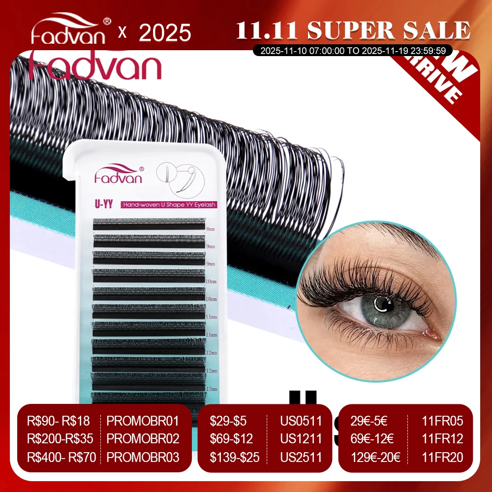 Fadvan u em forma de yy flor paralela cílios postiços cosplay pontas duplas cílios 2d yy cílios pré-fabricados fãs volume cílios postiços maquiagem