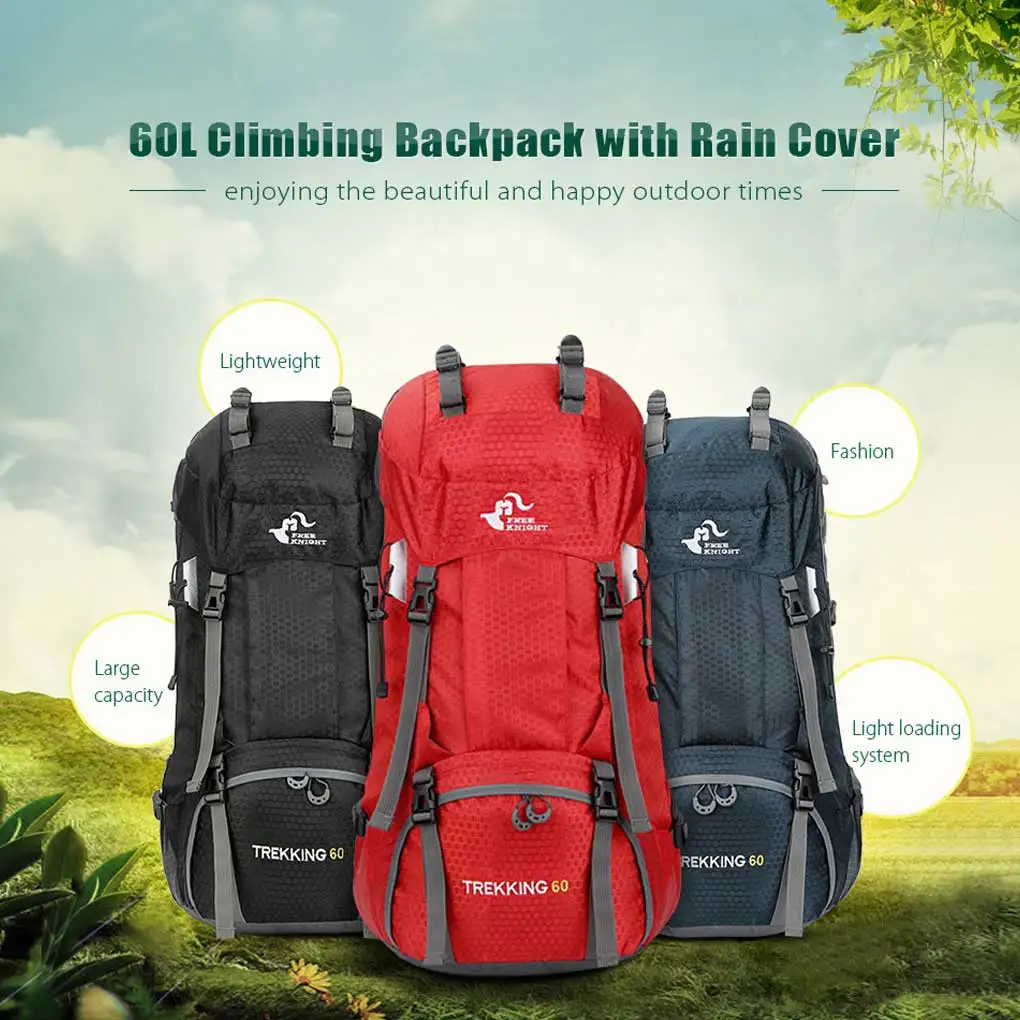 

60L Backpack Camping Fishing Climbing Sports Rucksack Hiking Backpacking Portable Camper Tourist Zipper Shoulder Bag