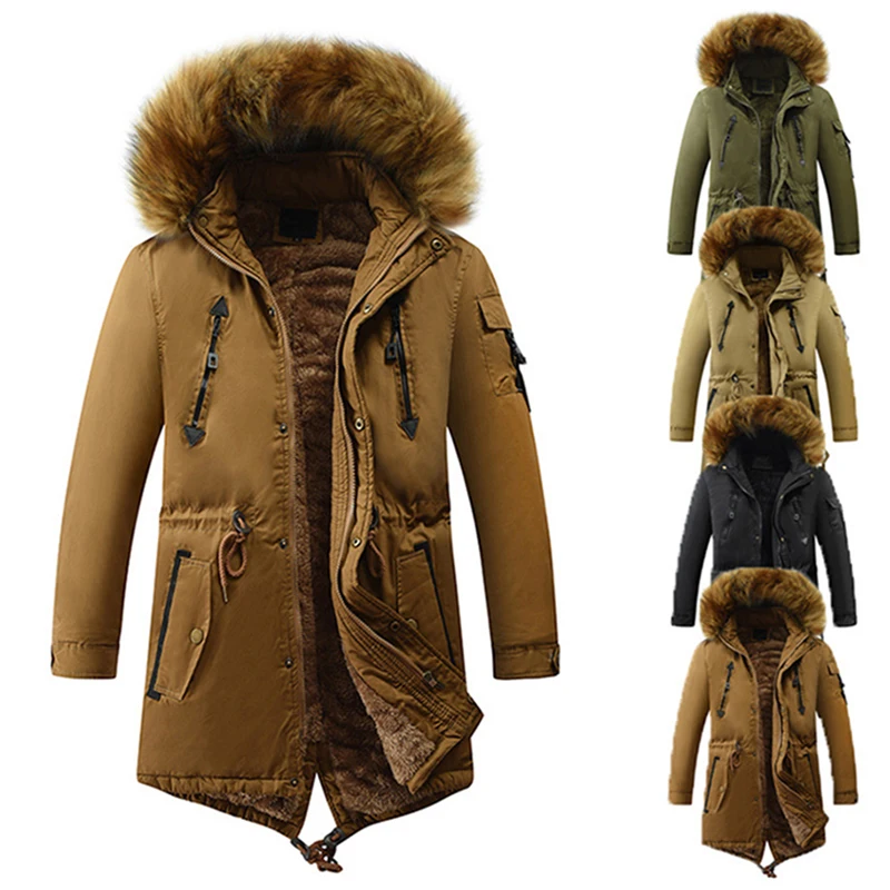 

Mens Autumn Winter FashionJacket Men Solid Jacket Clothing Outwear Coat Hat Collar Coat Fashion Clothing Male Coat Warm