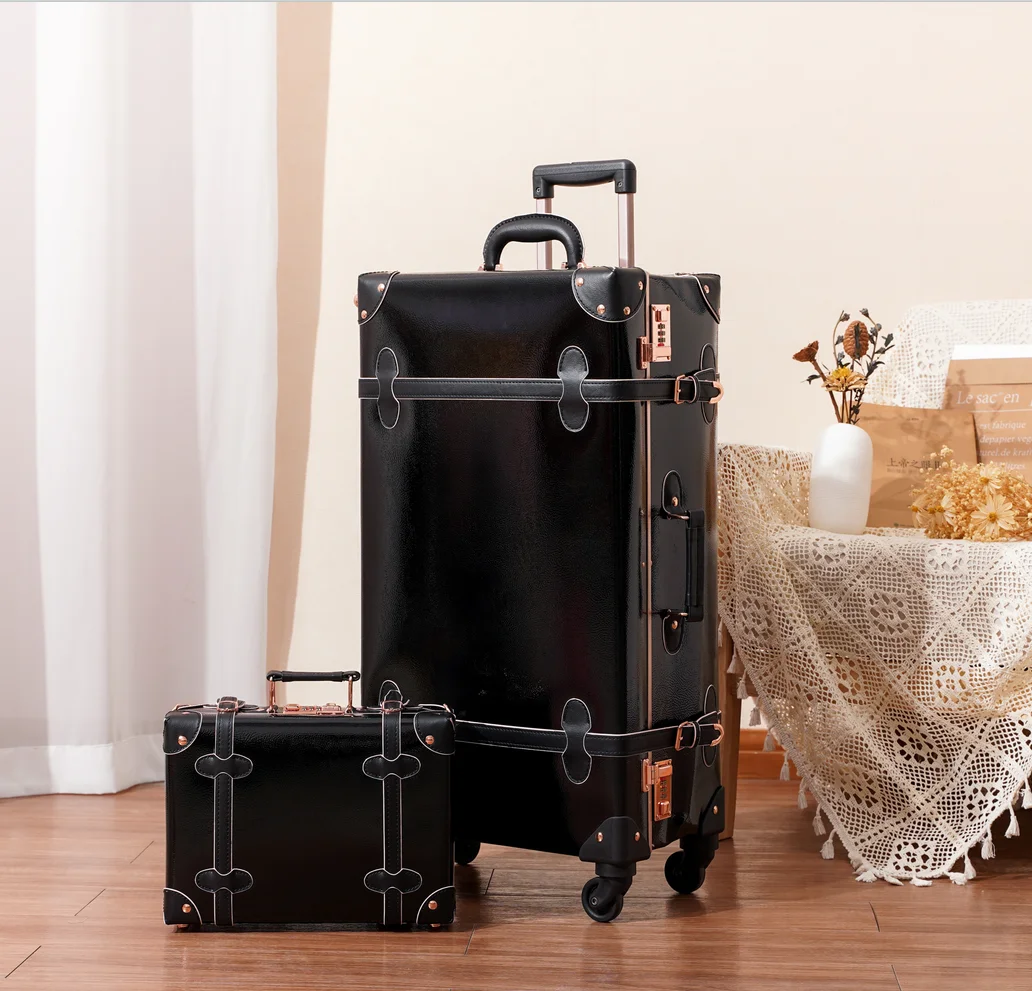 

Old Style Trunk Suitcase with Spinner Wheels,Large Vintage Carry Luggage for Women Capacity Train Baggage G1055-G1057 Morliron