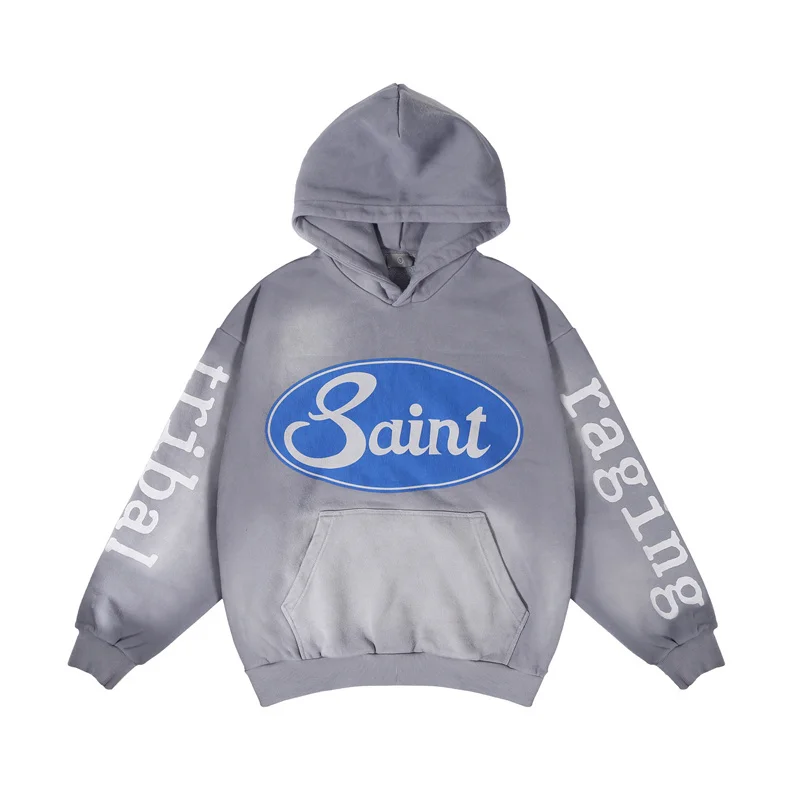 

Grey Saint Plush Hoodie Men Women Heavy Fabric Sportswear Top