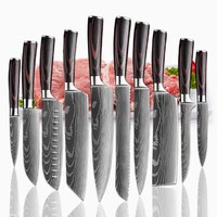 chef knife 1 10 pcs set kitchen knives stainless steel knife laser damascus pattern japanese santoku utility knives kitchen tool