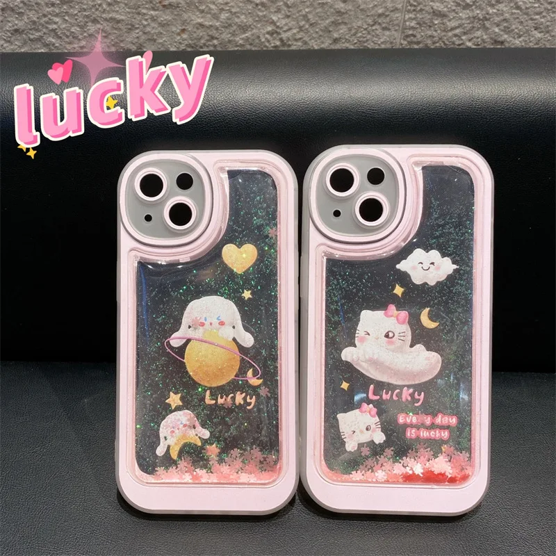 

Cartoon Kitty Moon Star Quicksand Phone Case Cover for IPhone 7 8 Plus 11 12 13 Pro X XR XS Max Shockproof Cases