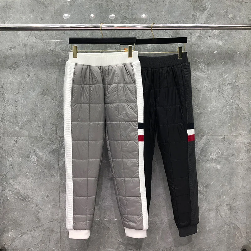 Korean Style THOM Men's Winter Fashion Brand Trousers Classic Side Edge RWB Stripe Cotton-Padded Pants Casual Thick TB Pants