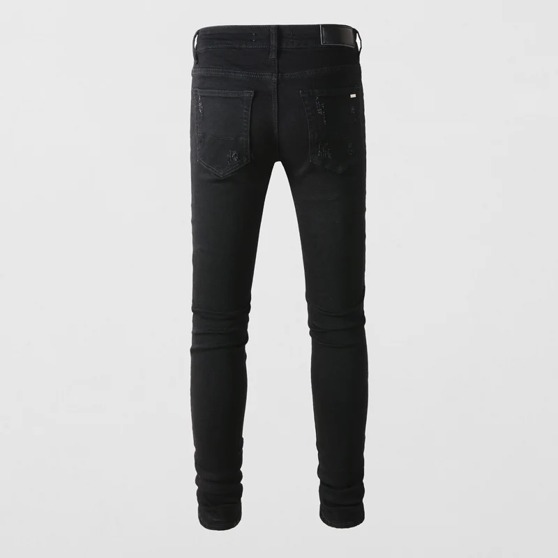 Fashion Designer Men Jeans Black Color Elastic Skinny Ripped Jeans Men Stretch Trousers Streetwear Patched Hip Hop Brand Pants