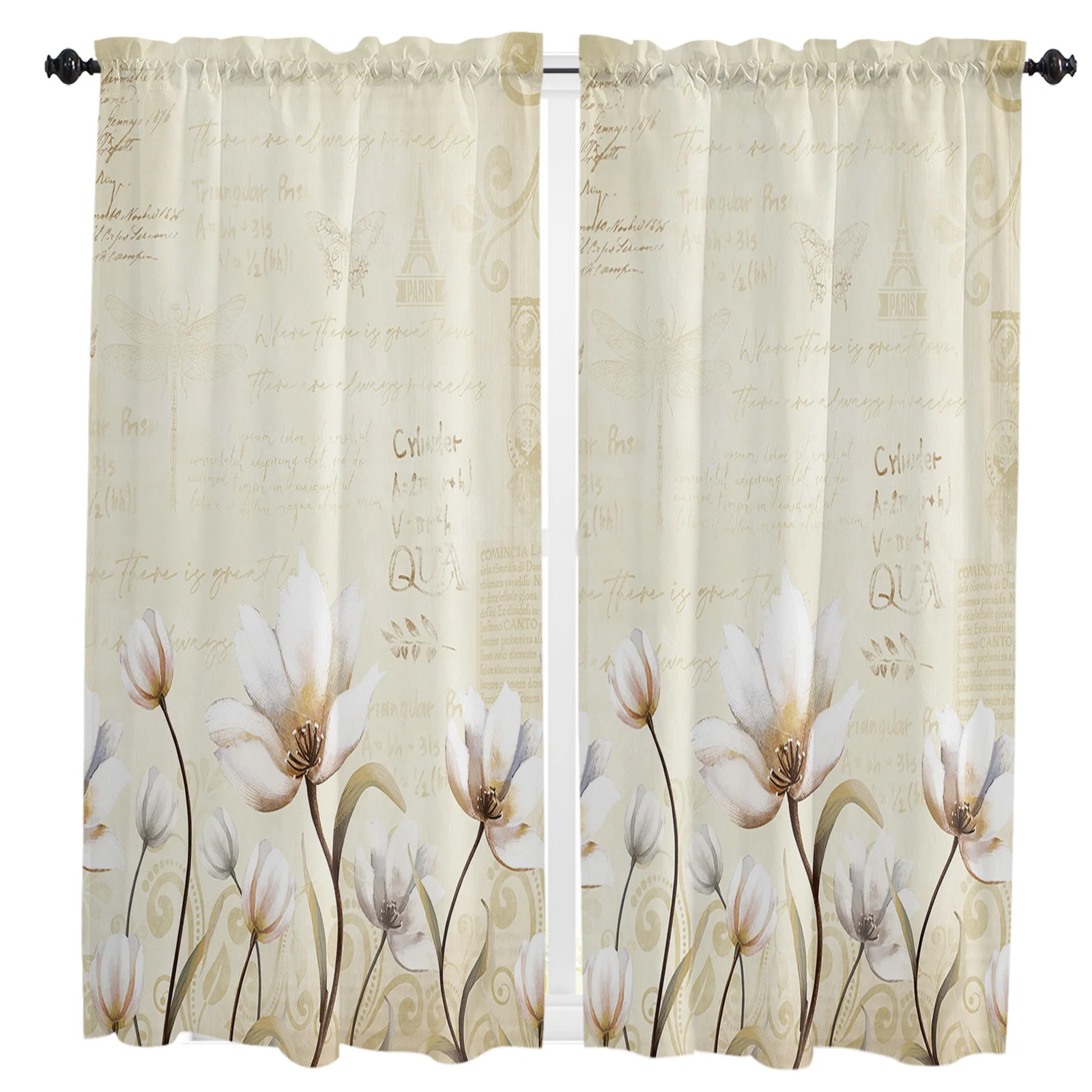 

Flower Retro Tulip Plant Pastoral Style Curtain Home Decoration Living Room Short Curtains Window Treatments For Kitchen Bedroom