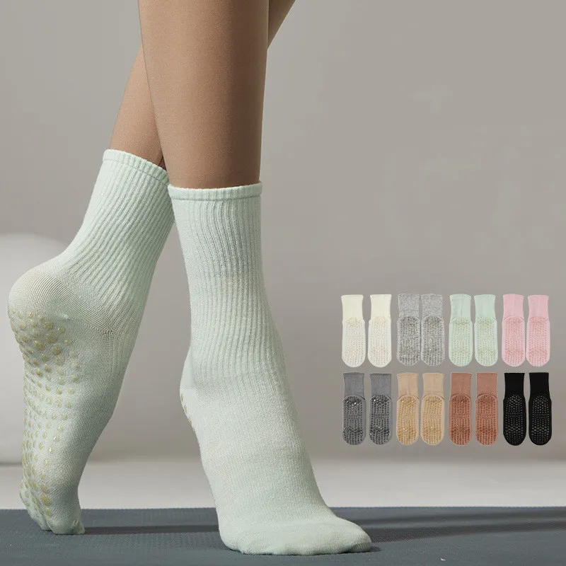 Professional Non-slip Silicone Dance Sports Socks Women Lady Cotton Breathable Fitness Gym Pilates Socks