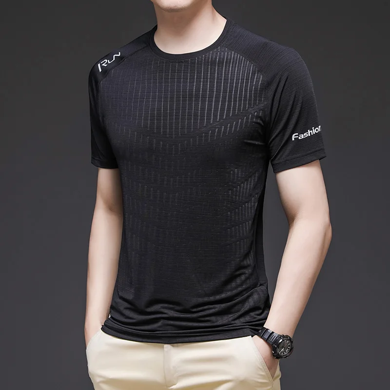 2022 quick-drying clothes men short-sleeved outdoor running loose summer thin breathable ice silk sports T-shirt men