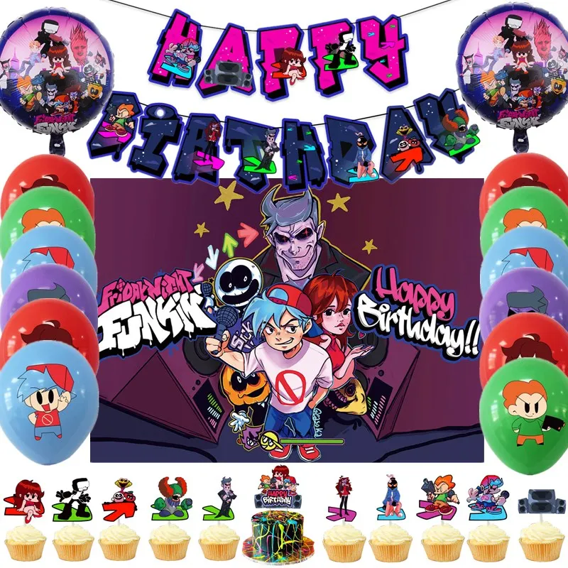

Friday Night Funkin Theme Disposable Party Supplies Kid Game Birthday Banner Foil Balloon Decor Baby Shower Cake Topper Products
