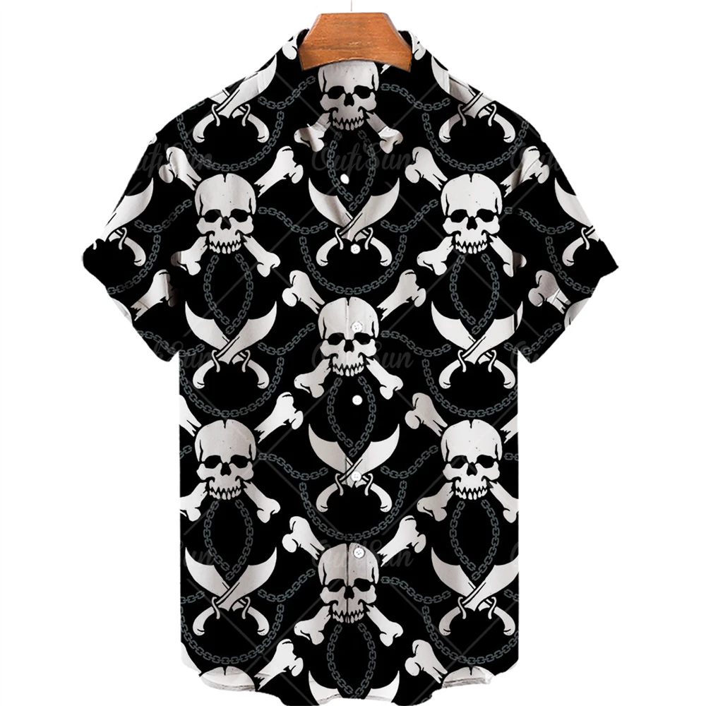 

2022 Summer Fashion Men's Hawaiian Shirts Short Sleeve One Button Skull 3d Print Casual Beach Shirt Plus Size 5xl Tops