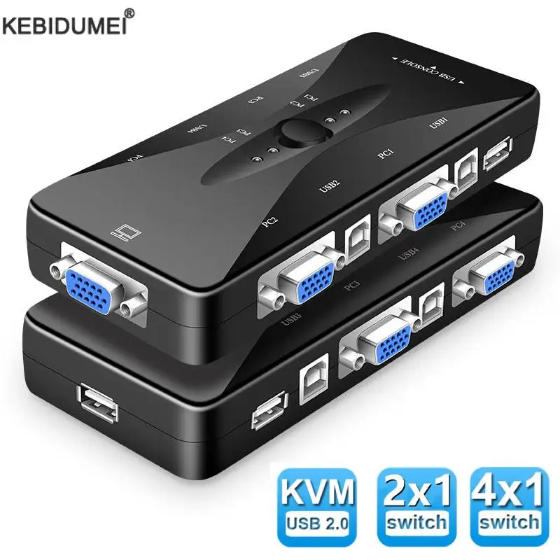 Квм-Консоль VGA, 2/4 порта, переключатель VGA, разветвитель мыши, клавиатуры, принтера, флеш-накопитель, коммутатор, адаптер 1080P, USB2.0 квм-консоль