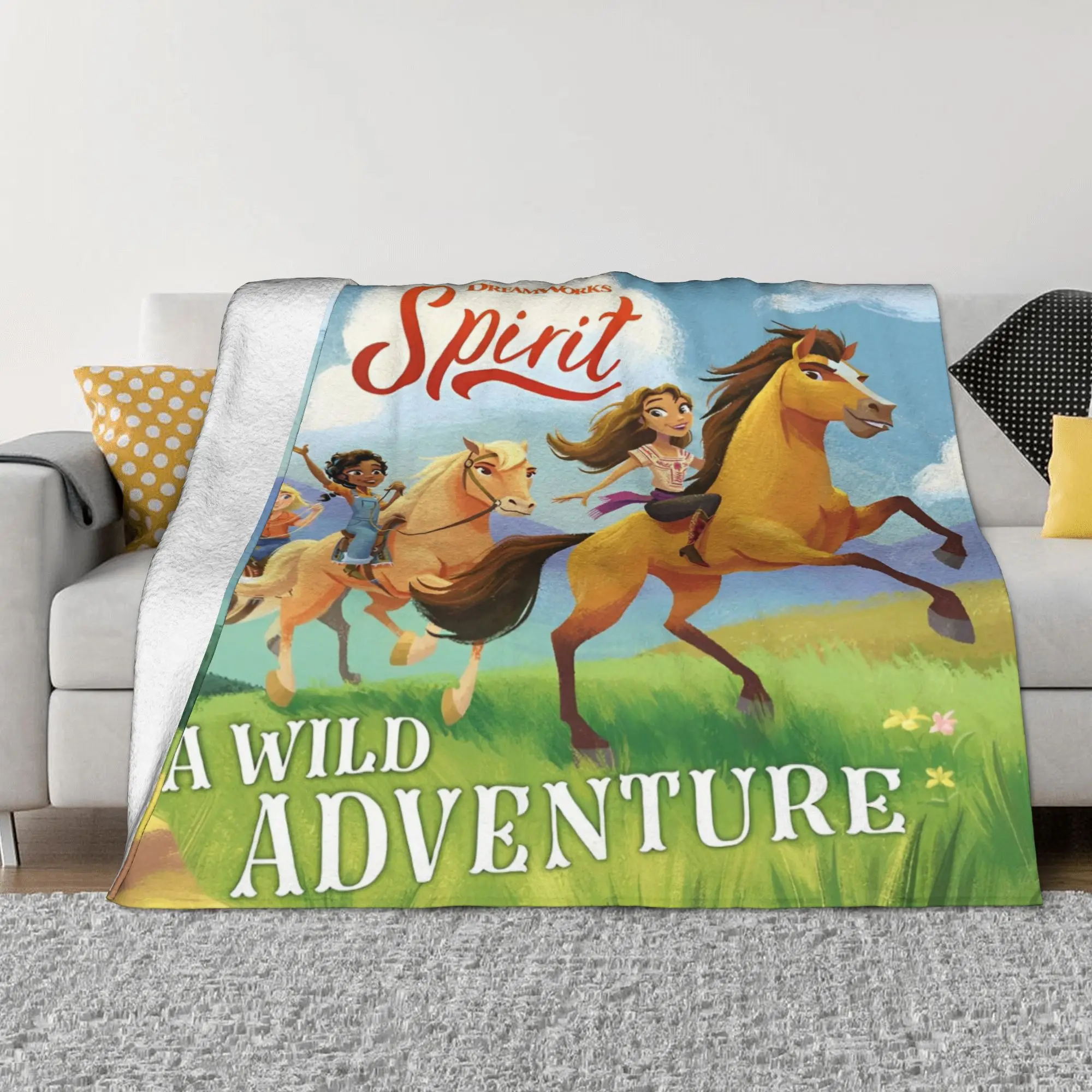 Одеяло из фильма Дух лошади с героями мультфильмов фланелевое винтажное теплое