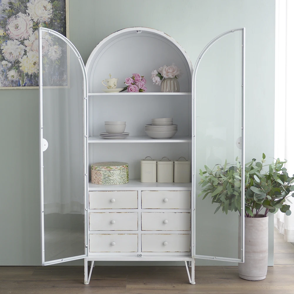 Шкаф GZ010 из кованого железа в французском стиле белый стеклянный буфет для