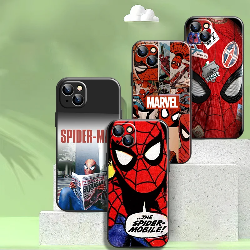 

Marvel Spiderman Comics Phone Case For iPhone 13 12 11 Pro Max Mini X XR XS Max 5 6 6S 7 8 Plus Liquid Silicon Coque Funda Back
