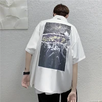 short sleeve shirt mens summer ins fashion brand loose leisure trendy unique printed half sleeve half sleeve top