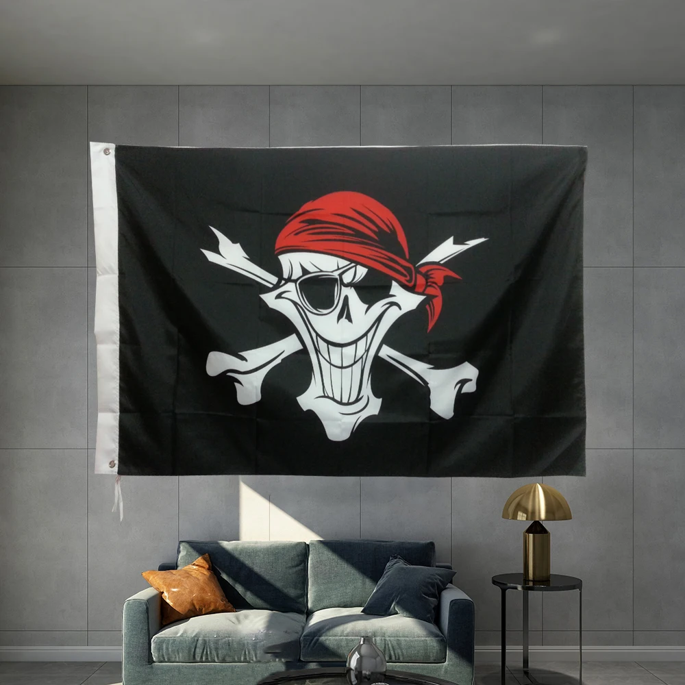 Пиратский флаг Custom Jolly Roger SKULL AND CROSS Banner из материала PONGEE Polyester. Фотографии объектов быстрота и прочность.