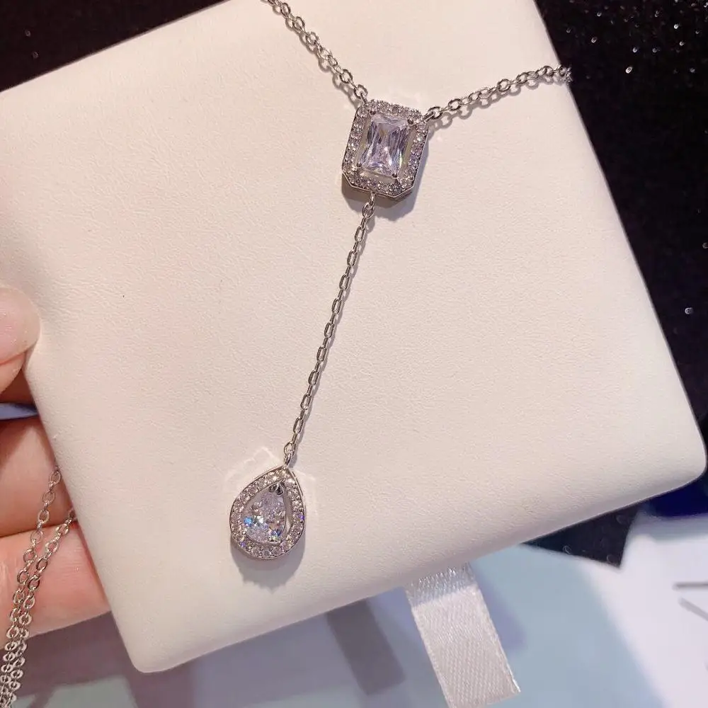 

Fashion Elegant Fashion Geometry AAA Cubic Zircon Trendy Geometric Lariat Necklace For Women Wedding Dubai Pendant Necklace P28
