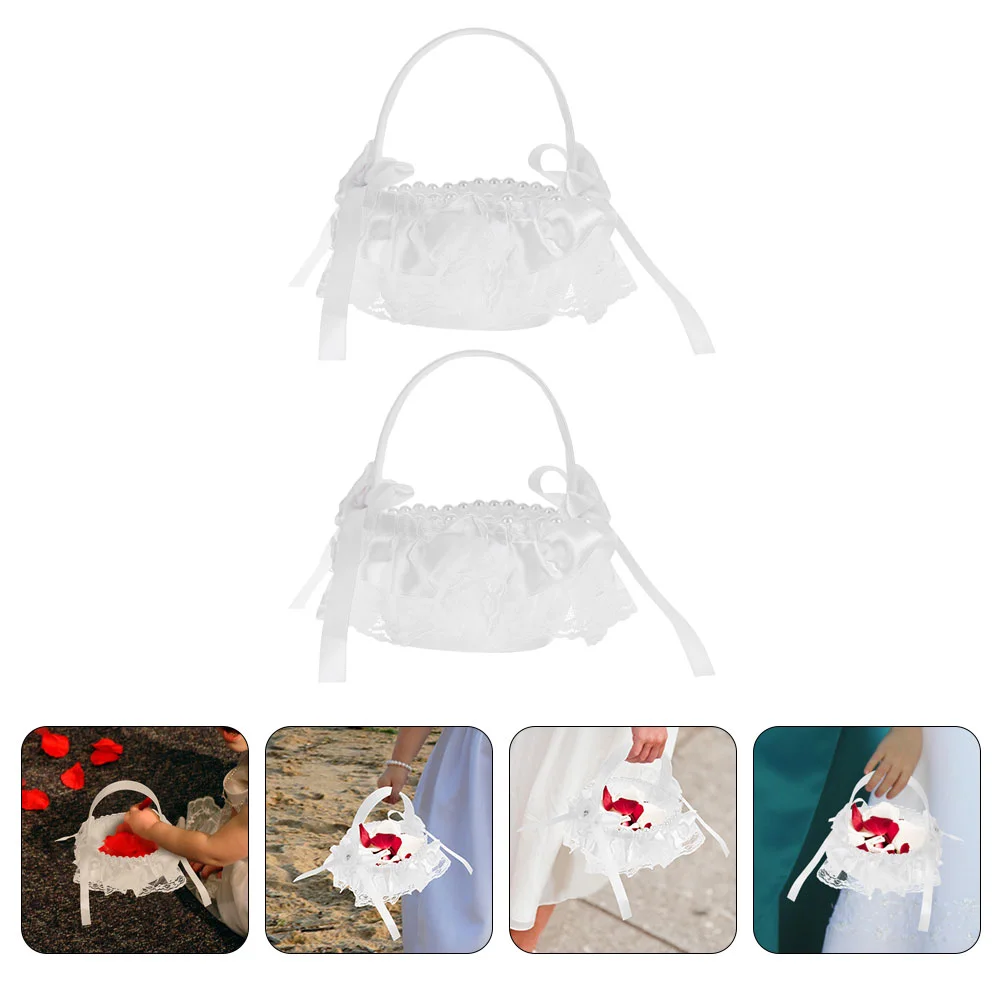 

2pcs Lace Flower Basket Party Container Wedding Flower Girl Baskets