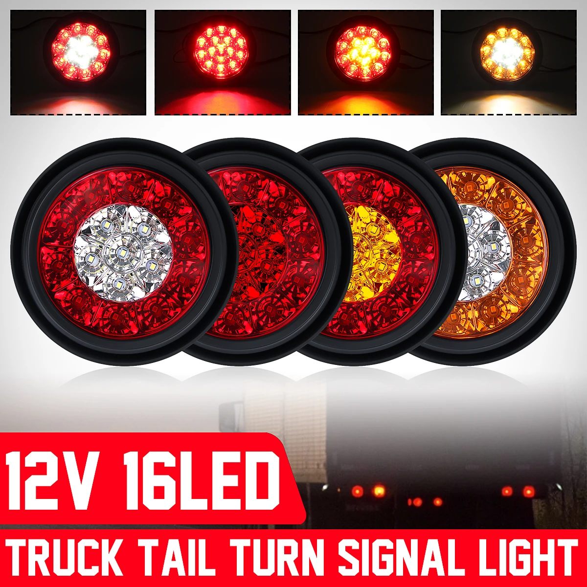 

2Pcs 12V 16 LED Car Round Amber Red Taillights Rear fog Light Stop Brake Running Reverse Lamp For Truck Trailer Lorry