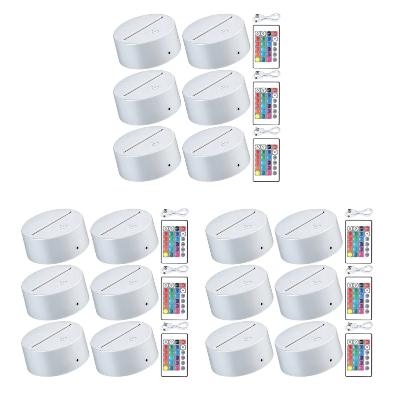 

18 Pieces 3D Night LED Light Lamp Base 16 Colors Base, Decorative Light Lamp Base for Acrylic and Resin Glass (White)