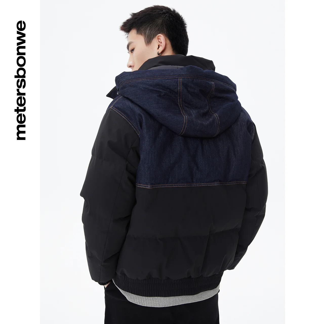Metersbonwe Down Jacket Men Winter Back Printed Mid-length Hooded Down Coat Male Brand Loose Outerwear Fashion Warm Coat New