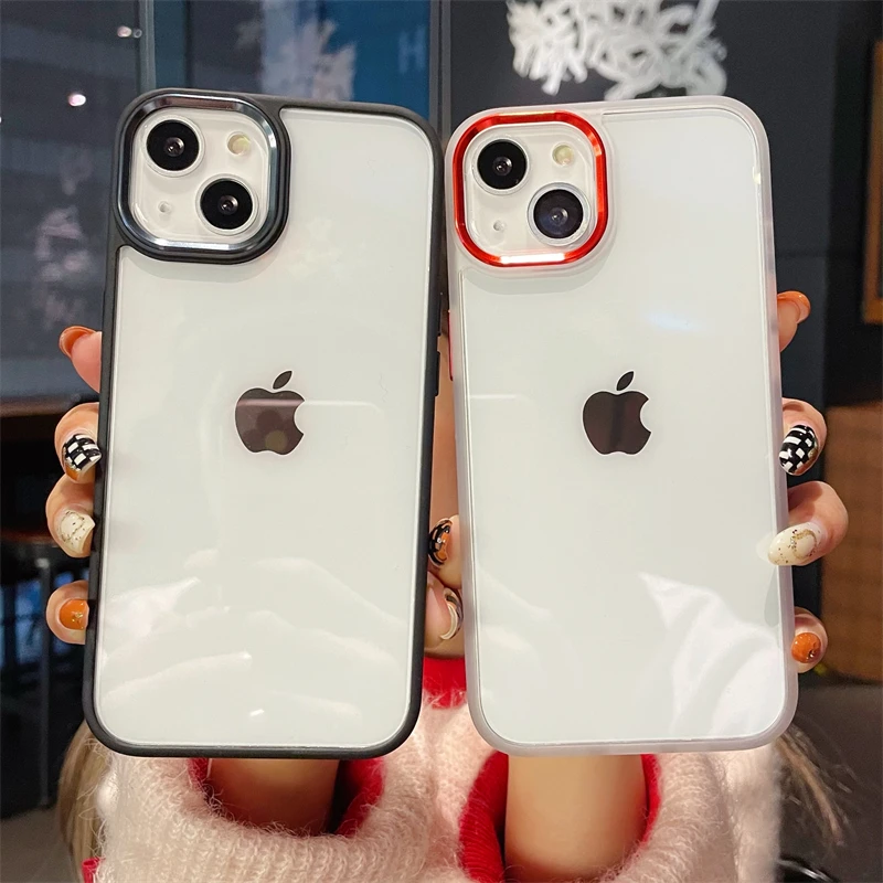 

For iPhone 13 11 12 Pro Max Case Luxury Transparent Acrylic Skin-friendly Silicone Shell Metal Button Case For iPhone11 13Promax